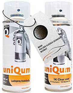 uniQum Spraydose Autolack + Klarlack für BMW PULVER AUSSEN SCHWARZ BU0847 Autolack Reparatur 2x 400 ml