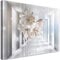 Feeby 1-teilig Vlies Leinwandbild XXL 120x80 cm Geometrische Formen Tunnel 3D-Illusion Wandbild Kunst Bilder Schlafzimmer Deko Wohnzimmer Blumen Abstraktion Lilien Beige