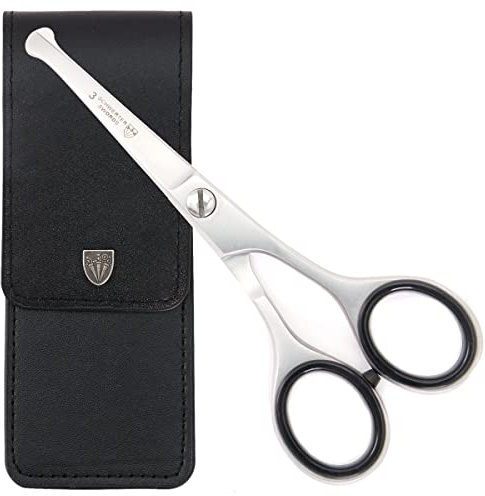 3 Swords Germany - Ciseaux poils de nez et oreilles à bout rond professionnel inoxydable avec cas