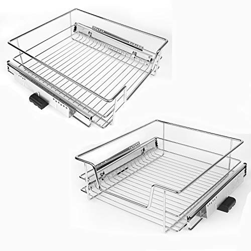 OHMG Teleskopschublade, Teleskopschublade Küchenschrank, Küchenschublade, Verchromter Stahl, Maximale Belastung 20 kg (45cm, 2PCS)