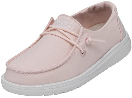 Hey Dude Wendy Youth Slub Canvas Moc Toe Shoes, Pink, 33 EU