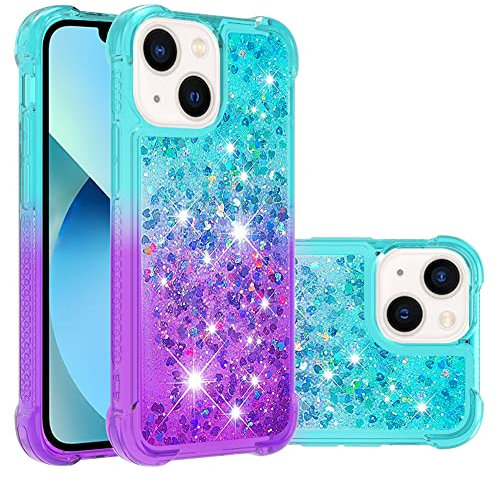 IMEIKONST Compatible with iPhone 14 Plus Glitter Case, Liquid Sparkle Quicksand Transparent Sequin Slim Girls Soft TPU Bumper Silicone Shockproof Cover for iPhone 14 Plus. Blue Purple YB