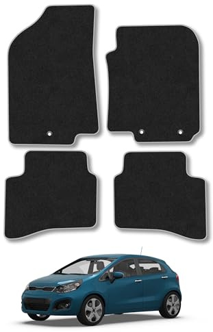 Fits Kia Rio (2011-2017) Carpet Car Mats | Grey Edge Trim Tailored Fit Floor Mats Full Coverage Protection Accessories Easy Clean Anti Slip Made in the UK
