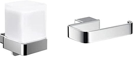 EMCO Loft Seifenspender zur Wandmontage, Wandseifenspender aus Metall und Kristallglas & Loft Papierhalter ohne Deckel, eleganter Toilettenpapierhalter zum Schrauben aus Aluminium