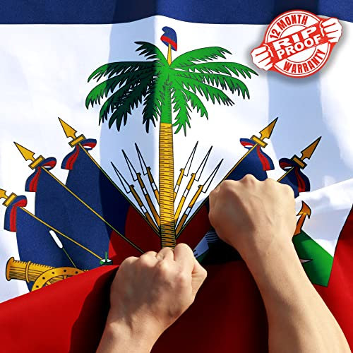 Anley Rip-Proof Technology Doppelseitige 3-lagige Haiti-Flagge 3 x 5 Fuß – lebendige Farbe, Segeltuchkopf und knitterfest – die stärkste und langlebigste haitianische Nationalflagge 3 x 5 Ft