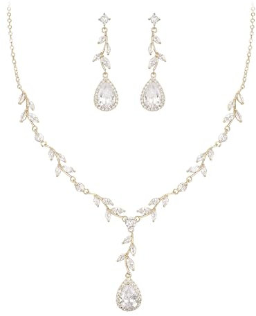EVER FAITH Zirkonia Schmuck Set für Damen Teardrop Marquise Blatt Rebe Anhänger Halskette und Ohrringe Klar Silber-Ton