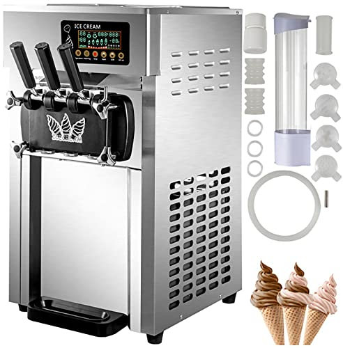 Commercial Ice Cream Maker Machine,1200 W 3 Flavor Countertop Soft Serve Machine, 5 Gal/H Commercial Ice Cream Maker w/ Two 3L Hoppers, Soft Ice Cream Machine for Restaurants Snack Bars Supermarkets