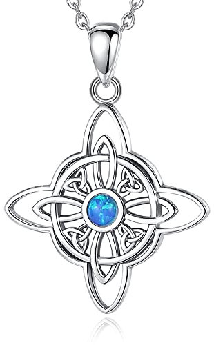 CELESTIA Keltischer Knoten Kette Damen Silber 925 Trinität Tiqueta Anhänger Opal Halskette Wicca Hexen Schmuck Spirituelle Geschenk Frauen