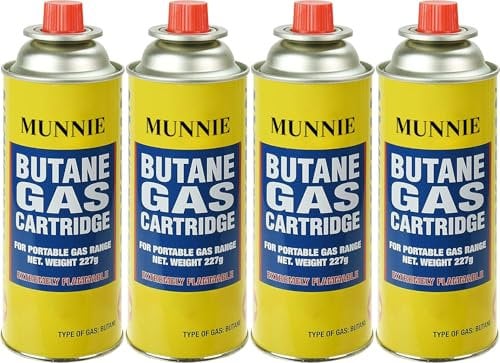 Munnie Butane Gas Canisters | Portable Gas Canister for Outdoor Cooking Stove, Blowtorch, Barbecue, Weed Burner | Gas Canister Cartridge for Camping | Gas Cylinder for Outdoor Activities (4 Pack)