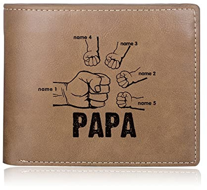 Jeweidea Portefeuille Personnalisé Homme Photo Portefeuille Homme Cuir Portefeuille Prénom Gravé Porte Carte Bancaire pour Papa Mari Cadeau Fête des Pères Cadeau Personnalisé