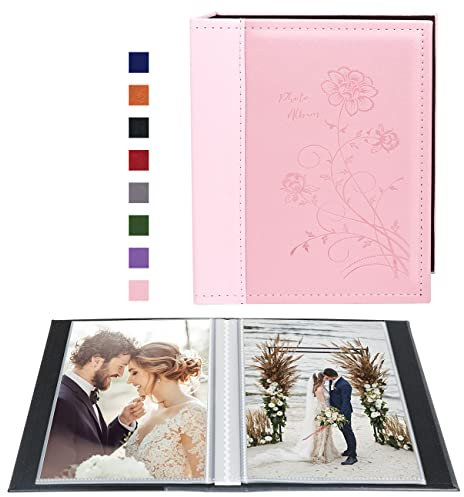 Artmag Fotoalbum, 12,7 x 17,8 cm, transparente Seiten, Ledereinband, Einsteckalbum, für 50 vertikale 12,7 x 17,8 cm große Fotos, Bilderbuch für Hochzeit, Familie (Rosa)