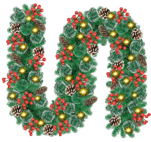 Timiyou Ghirlanda Natalizia 2.7M con 30LEDs, Decorazioni Natalizie con Luci Alimentate a Batterie! Perfetta per Porta, Camino e Scale - Trasforma Il Tuo Natale