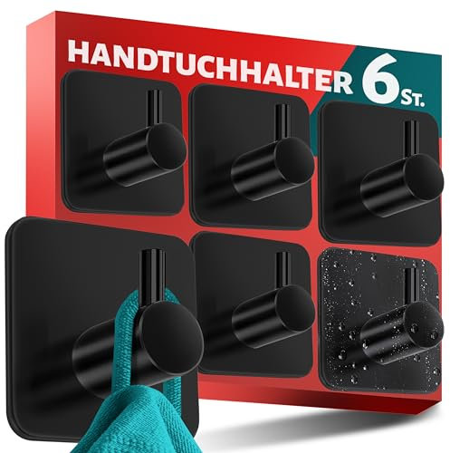 Menz 6 pezzi Ganci Adesivi, Appendi Accappatoio Bagno, Porta Asciugamani Autoadesivo Bagno Antiruggine, Asciugamano da tè Cucina, Nero