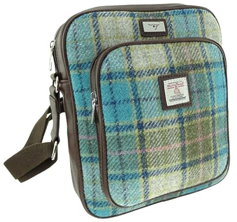 Harris Tweed 'Tay' Herrentasche in türkisfarbenem Schottenkaro, blau