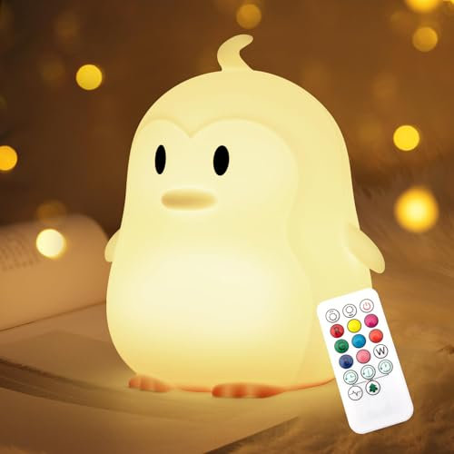 Nice Dream Nachtlicht für Kinder, 9 Color Silikon Baby Nachtlicht mit Fernbedienung, USB Wiederaufladbare Dimmbare Kinder Nachtlicht Kawaii Kinderzimmer Deko Mädchen Junge Geschenke (06-Pinguin)