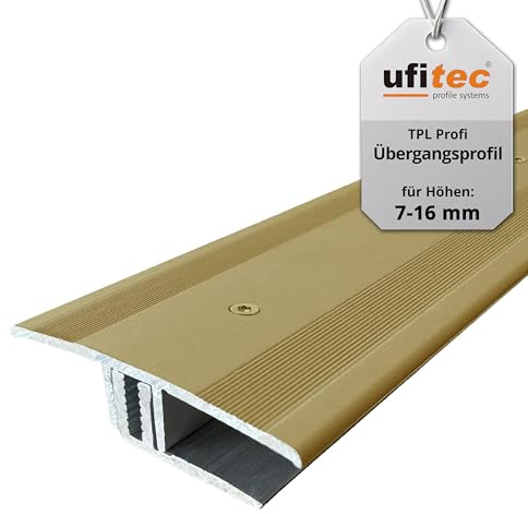 ufitec Profilsystem für Parkett- und Laminatböden - für Belagshöhen von 7-16 mm - viele Farben lieferbar (Übergangsprofil | 100 cm lang | 45 mm Breit, Gold)