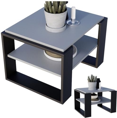 CraftPAK Wohnzimmer Tisch für Couch aus hochwertigem Holzwerkstoff, Stabiler & moderner Couchtisch mit zusätzlicher Ablagefläche, Model Kaja 63, Farbe Grau-Schwarz