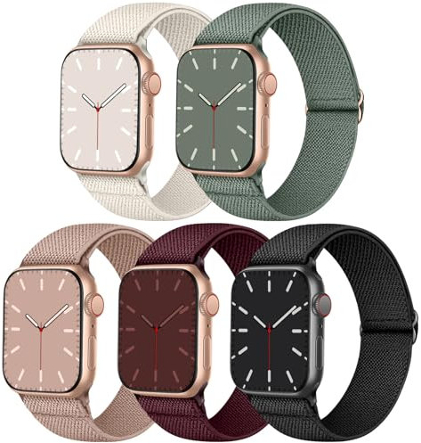 Elastisches Armband Kompatibel mit Apple Watch 46mm 45mm 44mm 42mm, Nylon Geflochtenes Stoff Band für Apple Watch 10/9/SE/8/7/6/5/4/3/2/1, 5er Packung
