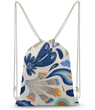 NIBABAEU Rucksack mit Kordelzug, handgezeichnet, türkischer Ethno, antiker Stil, große Kapazität, wasserabweisend, Segeltuch, Sport, Yoga, Turnbeutel für Jungen, Mädchen, Frauen