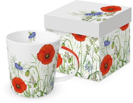 ppd Kaffeebecher Mohnblumen mit Geschenkbox, Tasse Tiere Blumen Geschenkset, Kornblumen