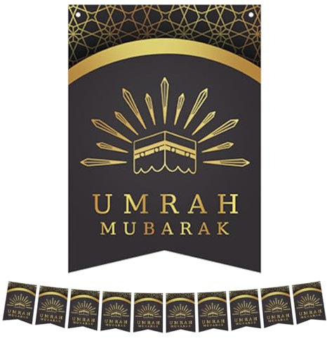 Umrah Mubarak Deko, Wimpelkette, Umrah Mubarak, Banner, Fahnenkette, Kaaba, islamische Dekoration