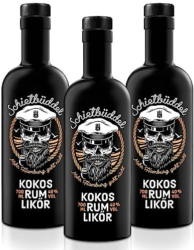 Schietbüddel Rum | Kokos Rum Likör 40% Vol. | Rum mit Kokosgeschmack und feinen Schokoladenaroma und Vanilleextrakt (3x 0.7 l)