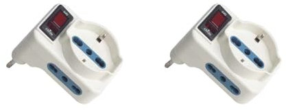Adattatore Triplo con Interruttore 2 Prese Bipasso 10A/16A + 1 Universale, Spina Elettrica Angolare 10A 2P+T (2 Pezzi)