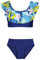 Aquarti Mädchen Bikini Set Bustier Bikinislip Zweiteiliger Badeanzug, Farbe: 037 Rüsche Bikini Grün Gelb Blätter Blau, Größe: 146
