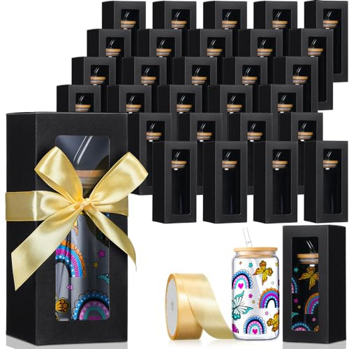 FillTouch 60 Stück schwarze Tumbler Geschenkboxen für Verpackung Versand | Klares Fenster, 340.2 g 453.6 g 567g Display, Sublimationsverpackung, Krafteinsatz, Schnapsgläser, Ausstellungsversandschutz