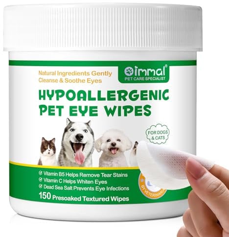 ISUNRISE Dog Eye Wipes for Dogs & Cats - 150pcs Dog Eye Cleaning Wipes, Natural Coconut Oil Soft Pet Wipes for Gently Remove Tear Stain, Eye Debris, Discharge, Mucus Secretions and Pet Eye Care