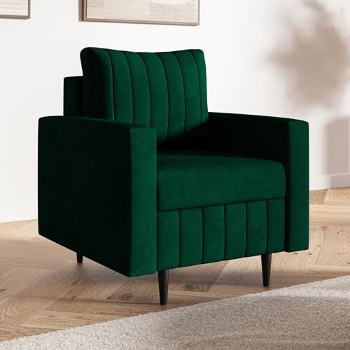 MOTIVENA Leo Sofa Sessel Wohnzimmer Modern, Ohrensessel, Loungesessel Wohnzimmer, Clubsessel, Couch Sessel, Polstersessel, Sofa Chair, Einzelsofa, Bonellfederkern (H4), Sessel Samt Grün