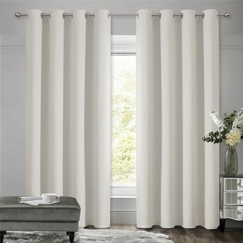 VEHEDE Thermovorhang Kälteschutz Schallschutz, Gardinen mit Ösen Vorhänge Wohnzimmer, Schallschutz Raumteiler Verdunklungsvorhänge Thermo Vorhang gegen Kälte, H 244 x B 140 cm, Hellbeige, 2er Set