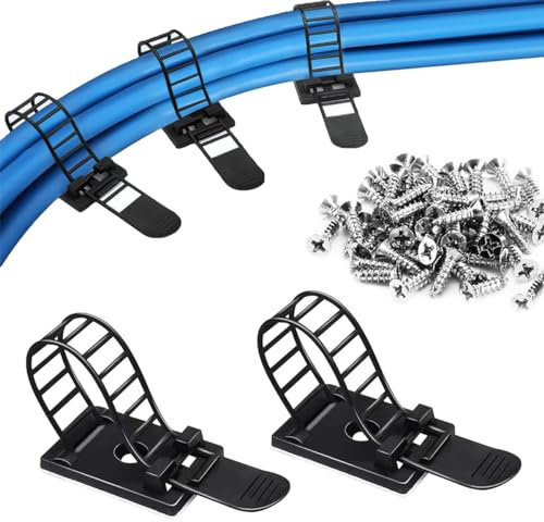 Fascetta per Cavi Autoadesiva, Clip Cavo Autoadesivo 30 Pezzi (2 Dimensioni), Ganci Fermacavi Autoadesivi Con Adesivo - Passante per Cavi da Scrivania, Muro, Pareti - Nero