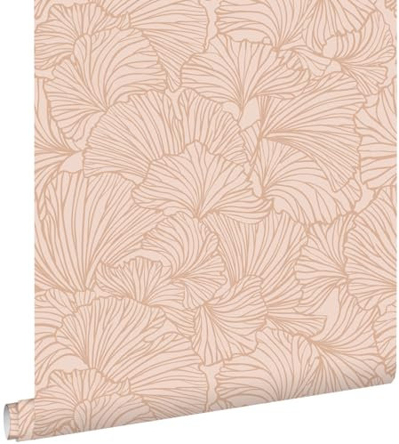 papier peint feuilles de ginkgo rose terracotta 53 cm x 10.05 m - ESTAhome