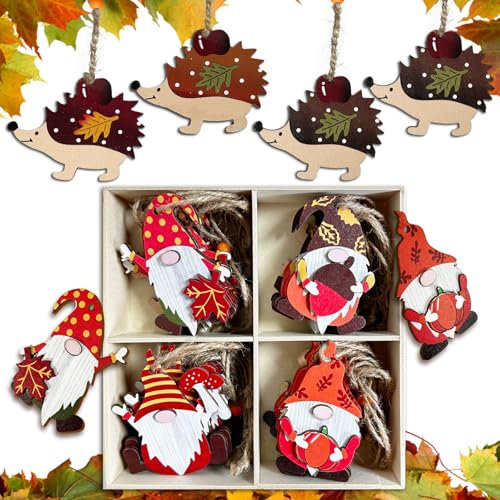 BARVERE Addobbi Autunnali, 28 Pezzi Decorazioni Autunnali in Legno, 7 cm Autunno Decorazioni Casa, Gnomi Autunnali, Decorazioni Autunno
