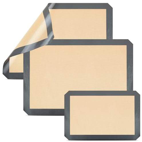 Silicone Baking Mat Set of 3Pcs - Silicone Mats for Baking Mats for Oven Silicone Baking Sheets for Oven Reusable Cookie Sheet Liner - Silicone Baking Mats Cookie Sheet Liners Silicone Oven Mat
