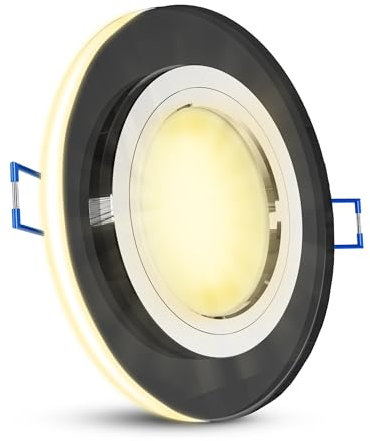 SSC-LUXon YAPU Glas Downlight mit LED Ring schwarz spiegelnd rund - GU10 Einbauspot inklusive LED Leuchtmittel 3W warmweiß 230V