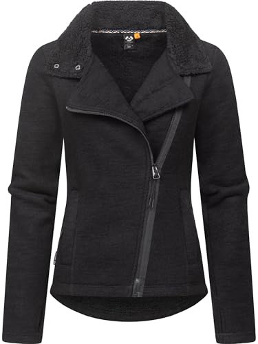 Ragwear Damen Sweatjacke Strickjacke mit Teddyfell-Futter Saskie Melange YOUMODO Black Gr. 3XL