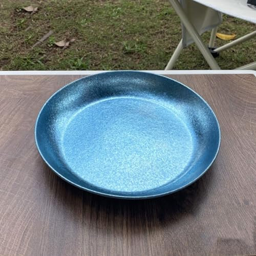 Camping-Titan-Teller, 19,5 cm, Ti-Platte, ultraleicht, rund, für Lebensmittel, Obst, Saucen, Teller für Outdoor, Camping, Geschirr (blau)
