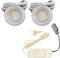 2x IP44 LED Einbauspots 12V, flach, 2,4W, 200lm, Edelstahl gebürstet, inkl. LED-Trafo, 230V Zuleitung mit Stecker, AMP Verteiler, Neutralweiß 4000K, Lochdurchmesser 54-60mm, Plug and Play.