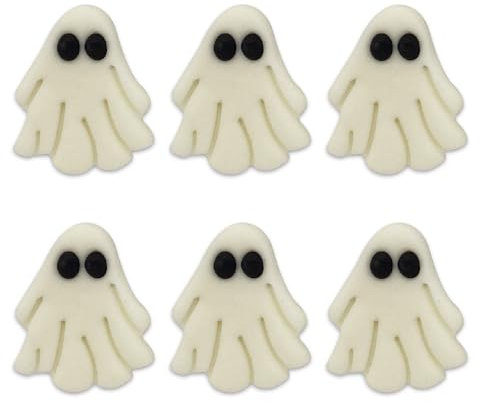 Anniversary House Pack of 6 Halloween Spooky Ghost Decorations, Ghoulish Handcrafted Cake, Ghoul Edible Fondant Icing Sugar Cupcake Toppers, SFX370