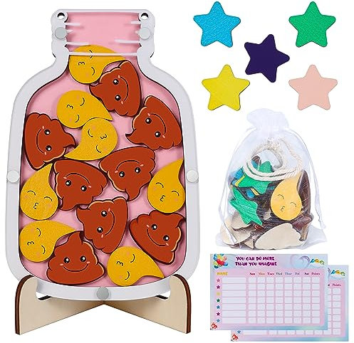 Reward Jar with Star Tokens, Reward Jar Toilet Potty Training Reward for Toddler Good Behaviour, Reward Chart Chore for Boys Girls, Behavior Chart for Kids Home Children Responsibility Training Jar