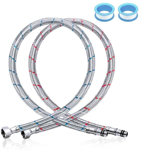 Alethron Flexschlauch 3/8, 2 Stück Panzerschlauch 3/8 Zoll, 80cm Schlauch für Wasserhahn, 304 Edelstahl Wasseranschluss Verlängerung mit Dichtungsband Anschlussschlauch Armatur für Mischbatterie