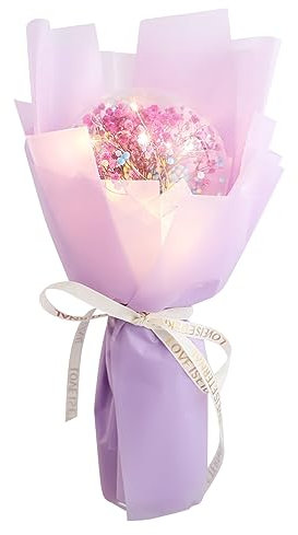 Cabilock 2 Pezzi1 Bobo Palla Piena Di Stelle Bouquet Di Peonie Rosa Bouquet Di Fiori Luminosi Palloncini Sposa Mazzo Di Fiori Illuminato Fiore Palloncini Luminosi Viola,porpora Fiori Secchi