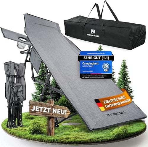 𝐍𝐎𝐑𝐃𝐈𝐂𝐓𝐑𝐀𝐈𝐋𝐒 Feldbett klappbar [Campingbett] - XXL gemütliche Campingliege | Faltbar, leicht & breit für Outdoor | Gästebett klappbar, Liege, Klappbett, Angelliege, Camping Karpfenliege