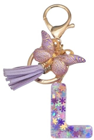 Porte-clés Alphabet Lettre L avec Pendentif Papillon, Modèle Violet pour Filles