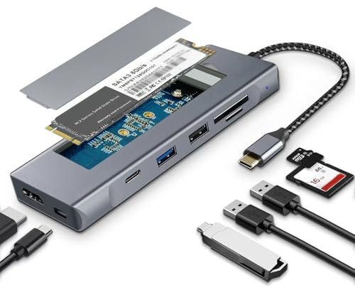 Wowssyo USB C Hub 8 en 1, Carcasa ssd m2 nvme, Disco Duro ssd, Carcasa m.2 Adaptador USB C multipuerto con HDTV 4K, USB 3.0, PD 100W para MacBook Pro/Air M1, para iPad Pro, Chromecast, Switch, PS4