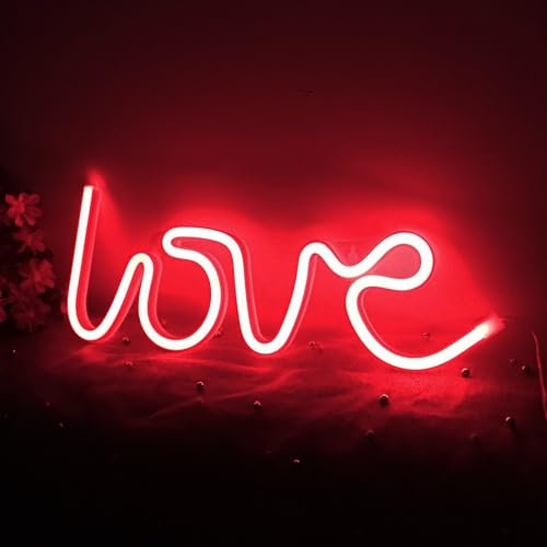 LOVE LED Letrero Neón Decoración Boda Arte Pared Decoración Luz Neón Sala Estar Nocturna Dormitorio Hogar Bar Hotel Convenientemente Portátil Reutilizable Largo Plazo Fuente Alimentación USB (Rojo)