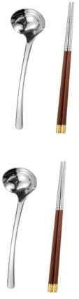 Cabilock 2 Set Di Cucchiai E Bacchette Set Di Bacchette Per La Casa Bacchette Non Coreane Mestolo Cucchiaio Portatile Bacchette Giapponesi Cucchiai Da Zuppa Cinese Acciaio