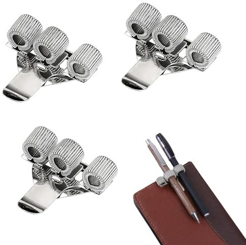 3 Stück Stifthalter Clips,Metall Stifthalter,Stiftehalter Krankenschwester,Kugelschreiber Halter,Taschenclip Dreifacher Metallstifthalter,Stiftehalter Kasack,Für Büro Laptop Klemmmappe Klemmbrett